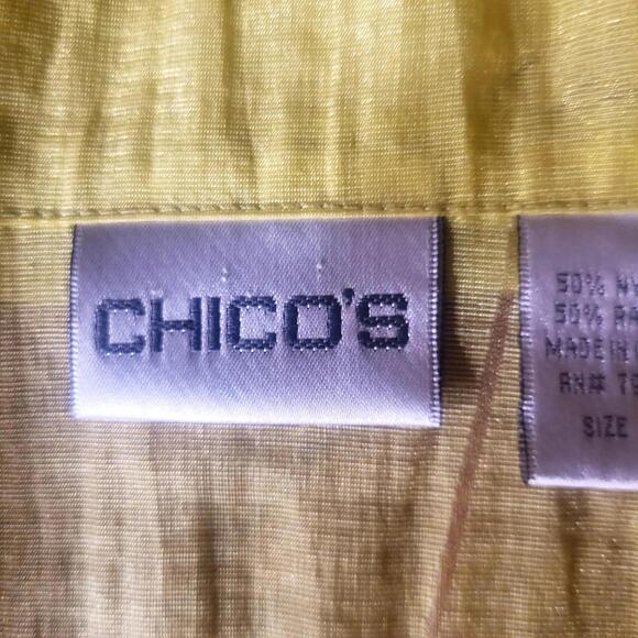 Chico's Chartreuse Sheer Taffeta-Like Button-Up Textured Floral - Sz 2 (Lg) - Picture 9 of 9